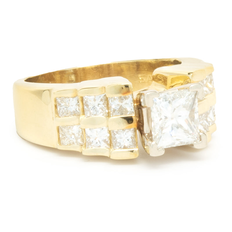 18 Karat Yellow Gold Princess Cut Diamond Engagement Ring