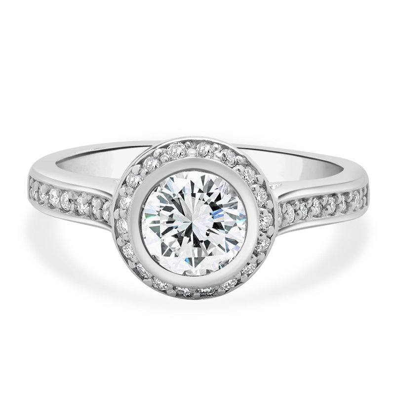 14 Karat White Gold Bezel Set Diamond Engagement Ring