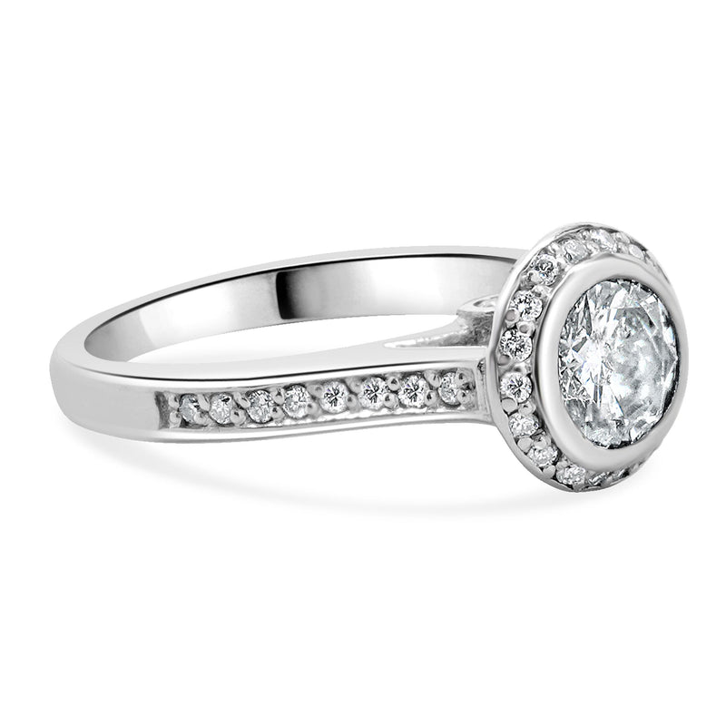 14 Karat White Gold Bezel Set Diamond Engagement Ring