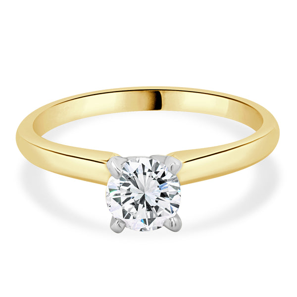 14 Karat Yellow Gold Round Brilliant Cut Diamond Engagement Ring