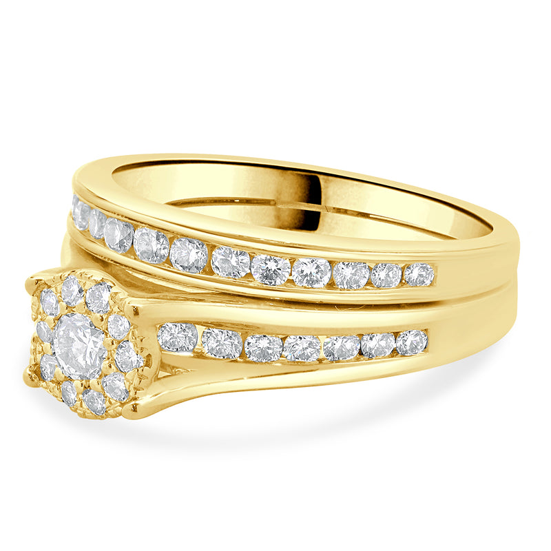 14 Karat Yellow Gold Cluster Diamond Engagement Ring