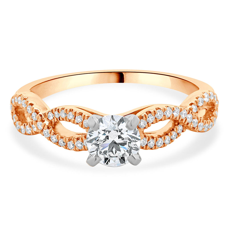 14 Karat Rose Gold Round Brilliant Cut Diamond Engagement Ring