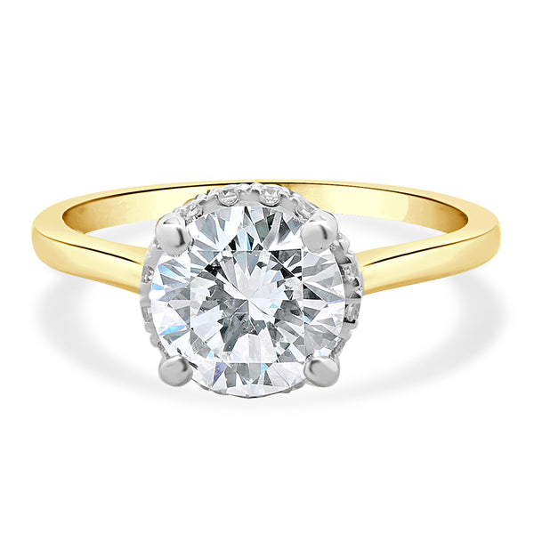 14k Two Tone Round Brilliant Cut Diamond Engagement Ring