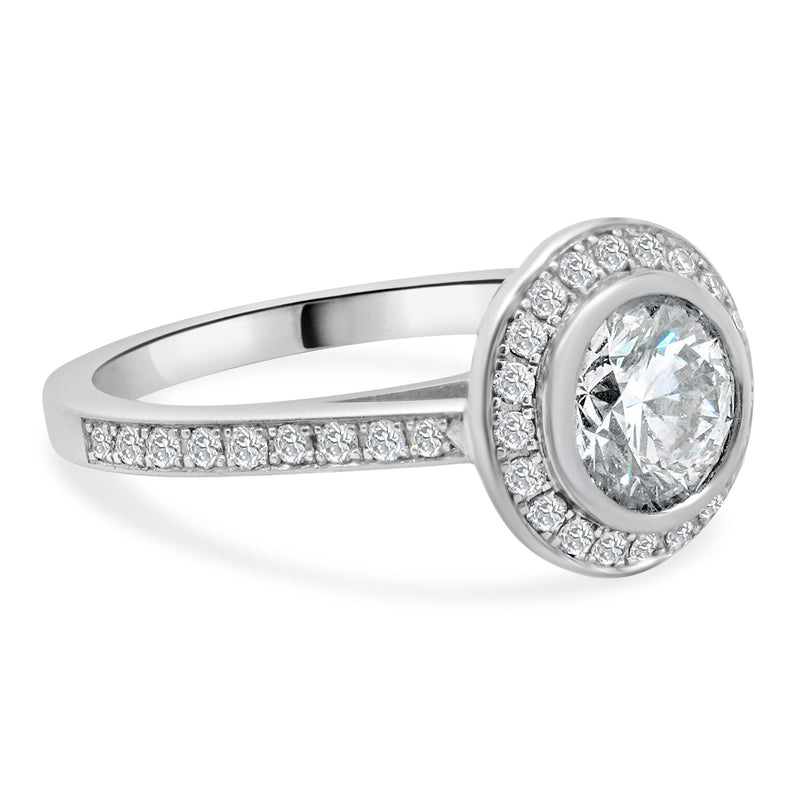 14 Karat White Gold Bezel Set Diamond Engagement Ring