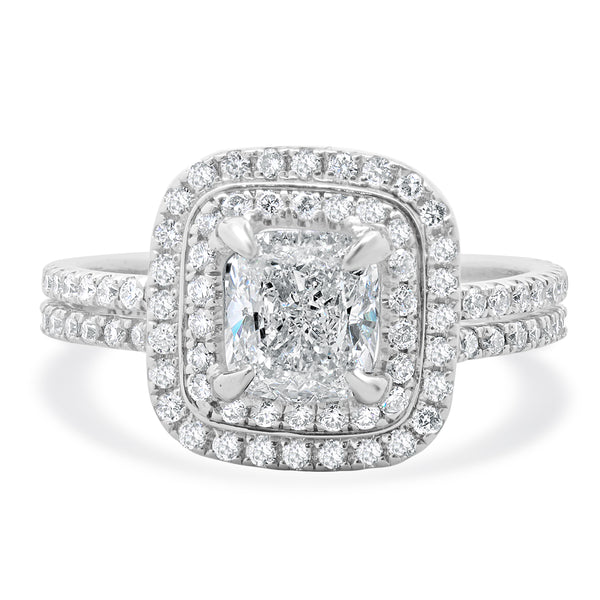 14k White Gold and Platinum Cushion Cut Diamond Engagement Ring