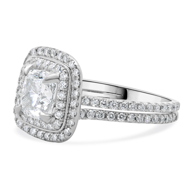 14k White Gold and Platinum Cushion Cut Diamond Engagement Ring