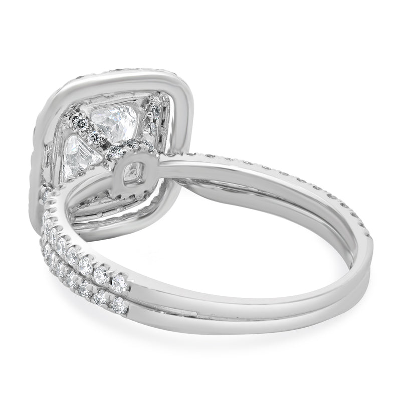 14k White Gold and Platinum Cushion Cut Diamond Engagement Ring