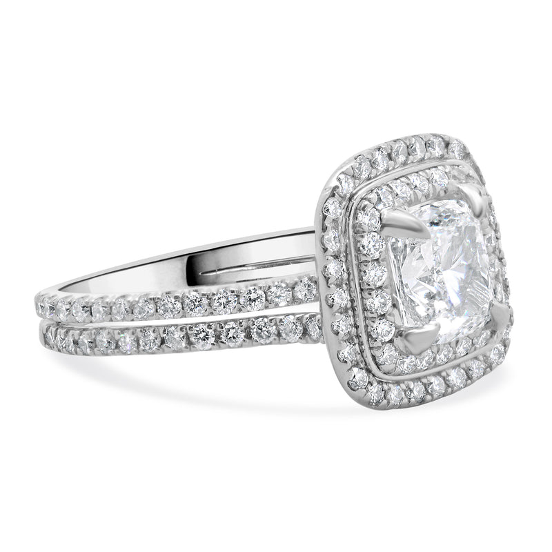 14k White Gold and Platinum Cushion Cut Diamond Engagement Ring