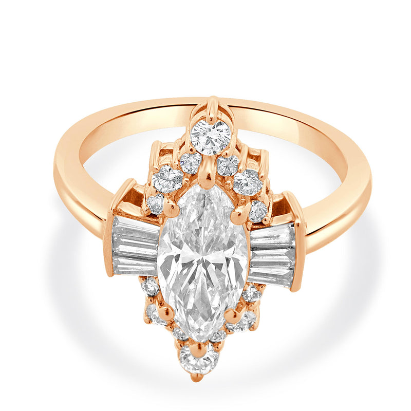 14 Karat Rose Gold Marquise Cut Diamond Engagement Ring