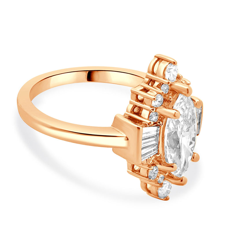 14 Karat Rose Gold Marquise Cut Diamond Engagement Ring