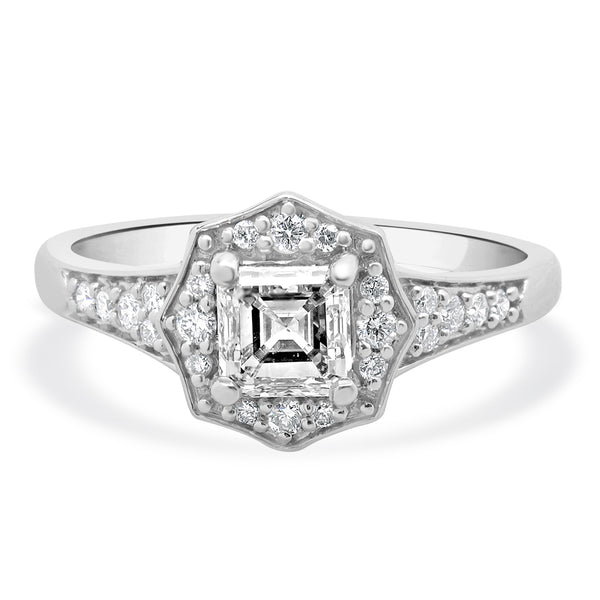 14 Karat White Gold Asscher Cut Diamond Engagement Ring