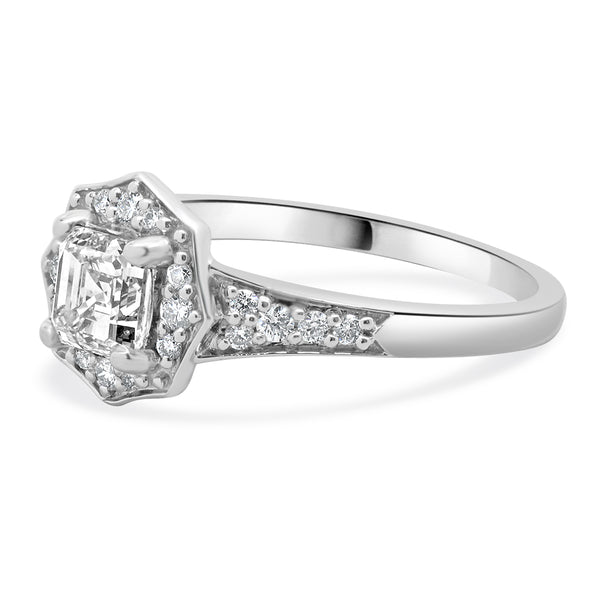 14 Karat White Gold Asscher Cut Diamond Engagement Ring