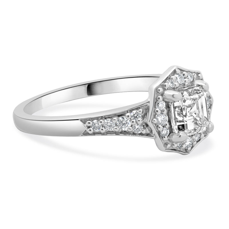 14 Karat White Gold Asscher Cut Diamond Engagement Ring