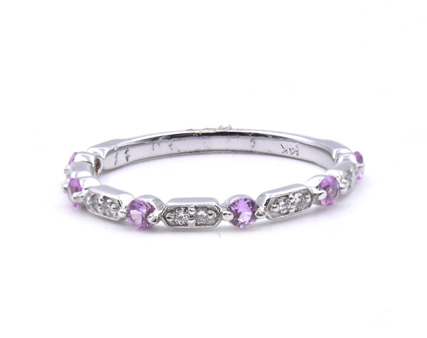 14 Karat White Gold Pink Sapphire and Diamond Band