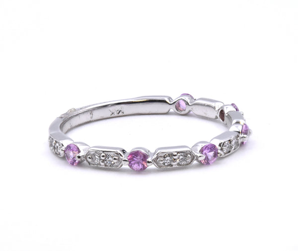 14 Karat White Gold Pink Sapphire and Diamond Band