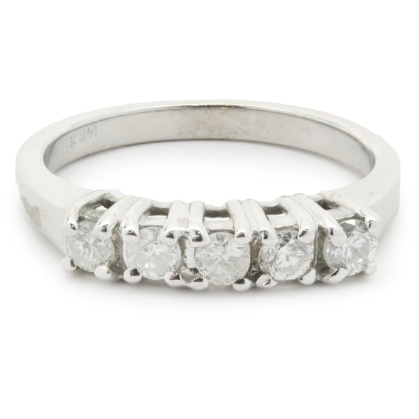 14 Karat White Gold Five Diamond Band