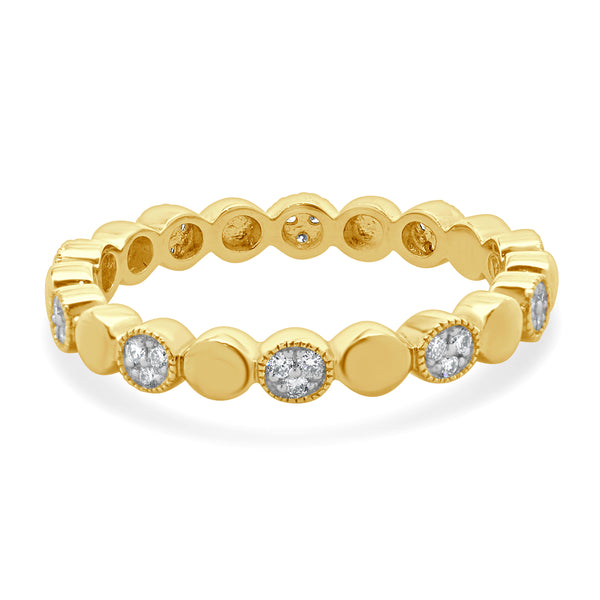 14 Karat Yellow Gold Pave Diamond Alternating Band