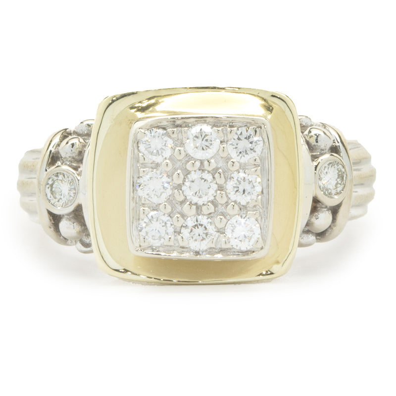 14 Karat White and Yellow Gold Pave Diamond Ring