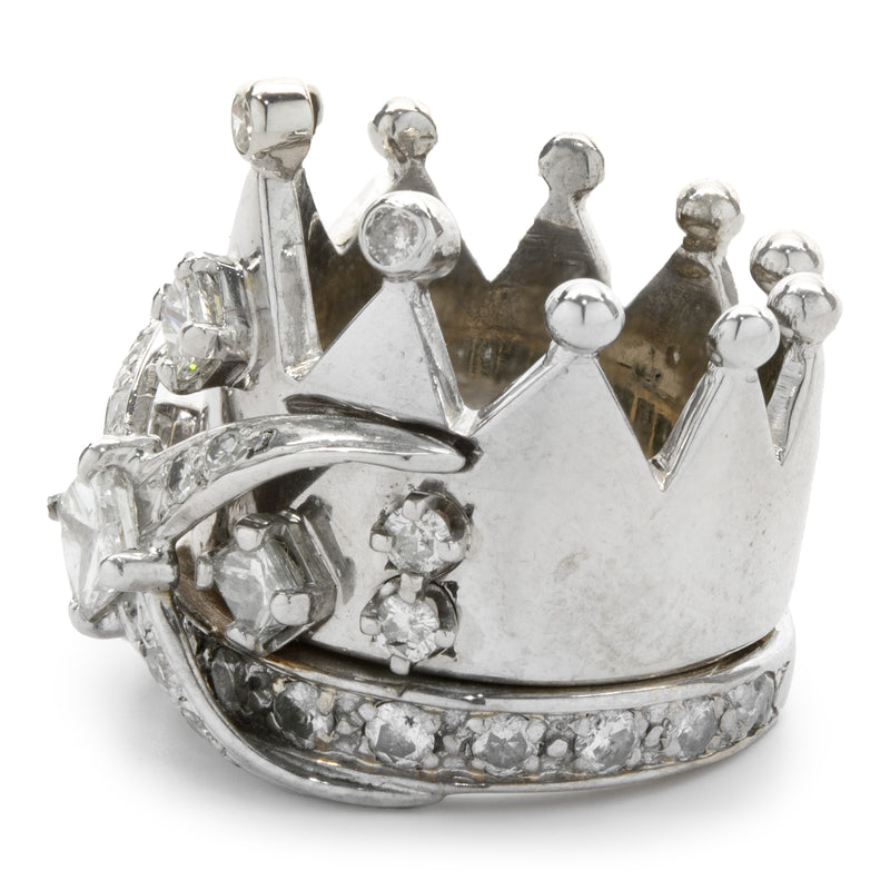 14 Karat White Gold Diamond Crown Ring