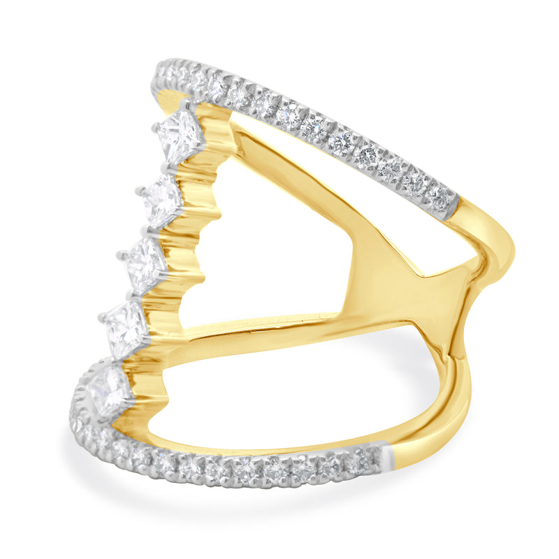 14 Karat Yellow Gold Wide Diamond Bar Link Ring