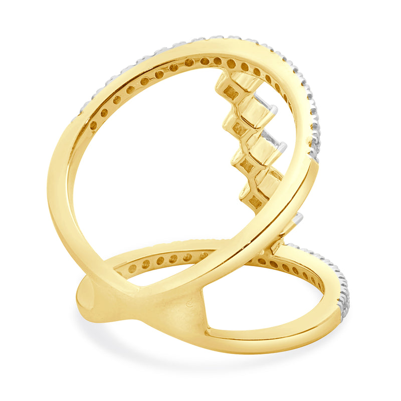 14 Karat Yellow Gold Wide Diamond Bar Link Ring