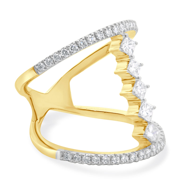 14 Karat Yellow Gold Wide Diamond Bar Link Ring