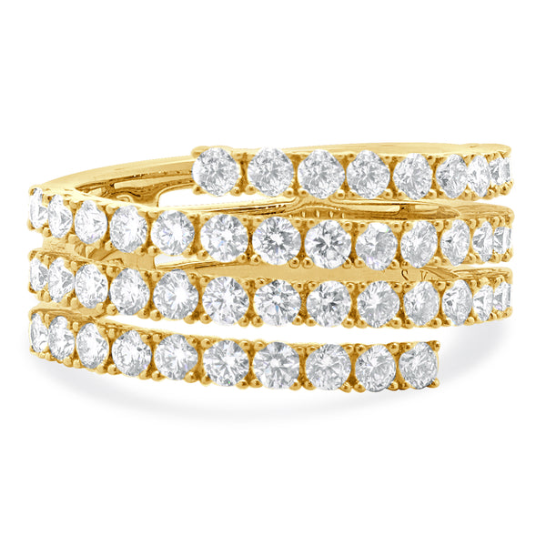 14 Karat Yellow Gold Four Row Diamond Bypass Ring