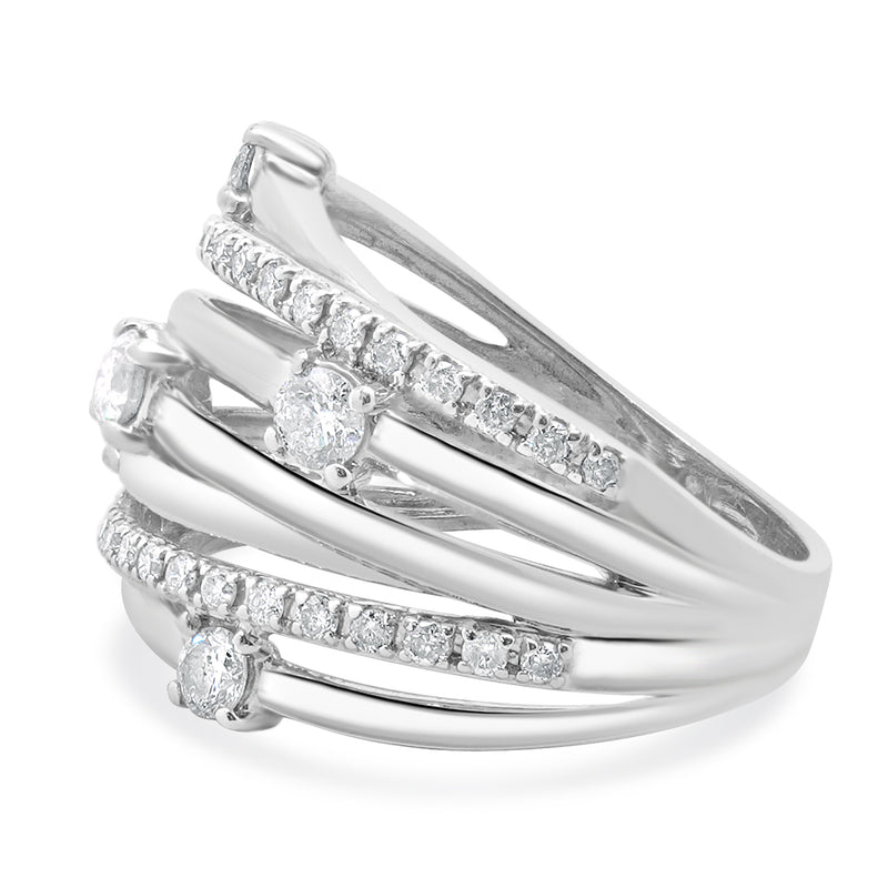 10 Karat White Gold Diamond Bypass Ring with Stations