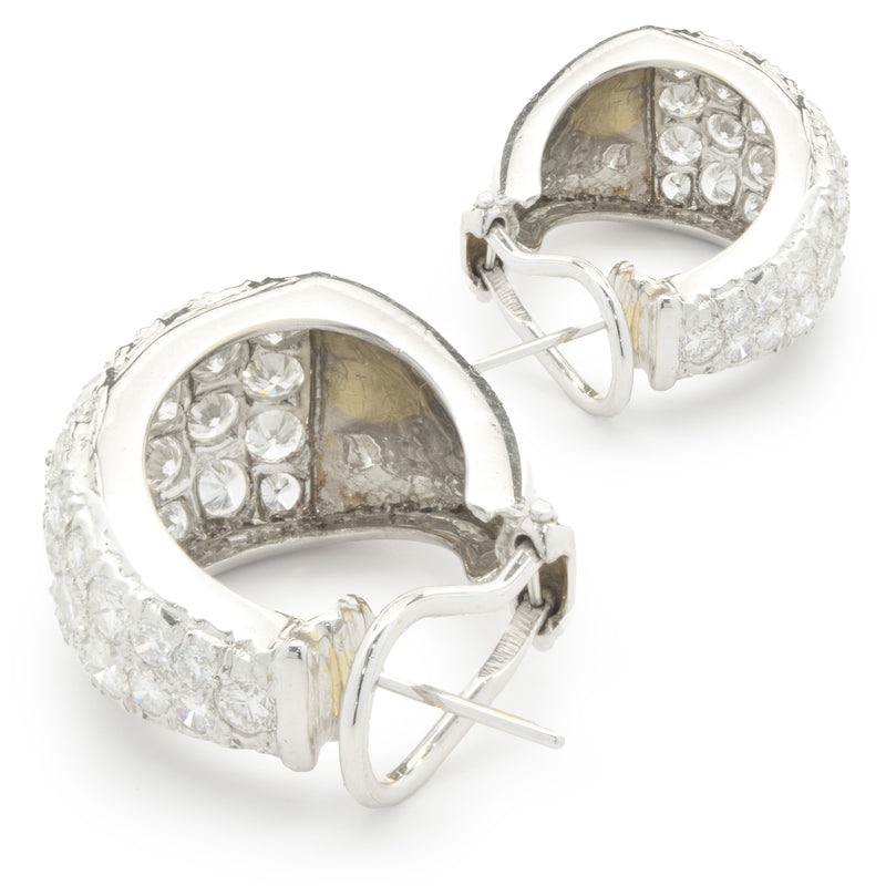 14 Karat White Gold Pave Diamond J Style Hoop Earrings