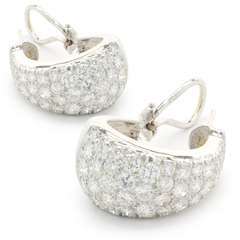 14 Karat White Gold Pave Diamond J Style Hoop Earrings
