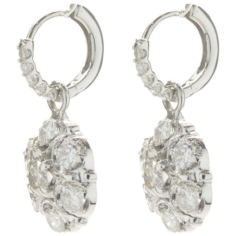14 Karat White Gold Vintage Diamond Cluster Drop Earrings