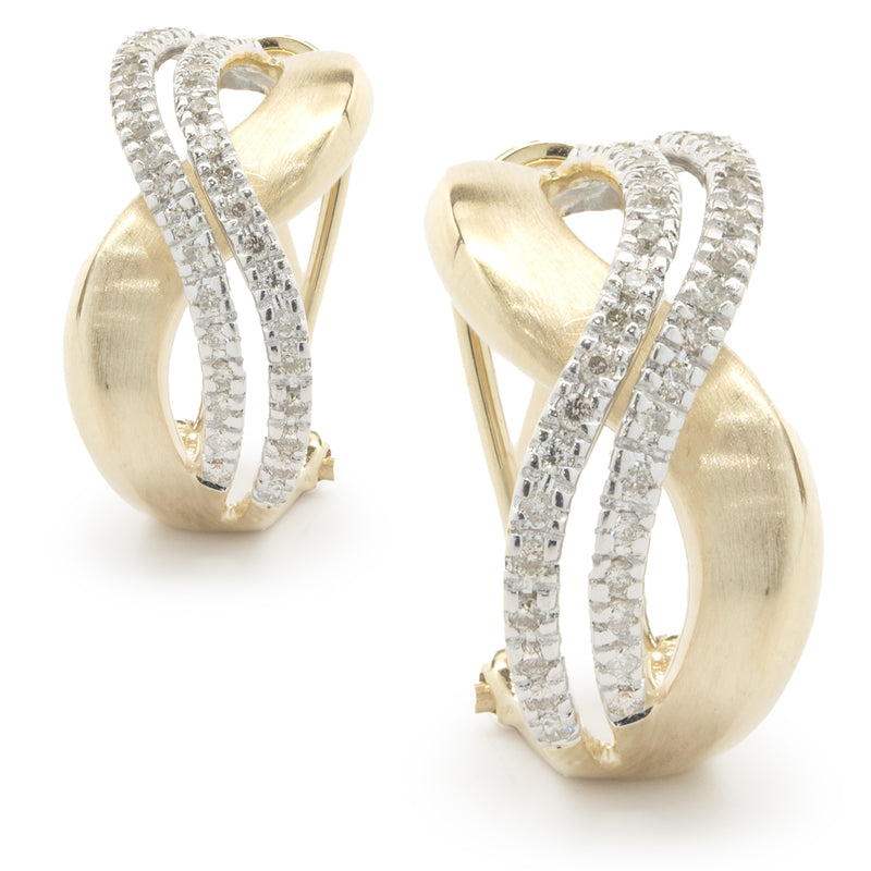 14 Karat Yellow & White Gold Diamond Double S Crossover Earrings