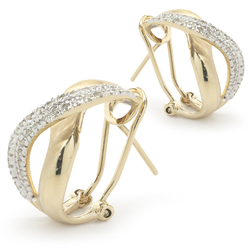 14 Karat Yellow & White Gold Diamond Double S Crossover Earrings