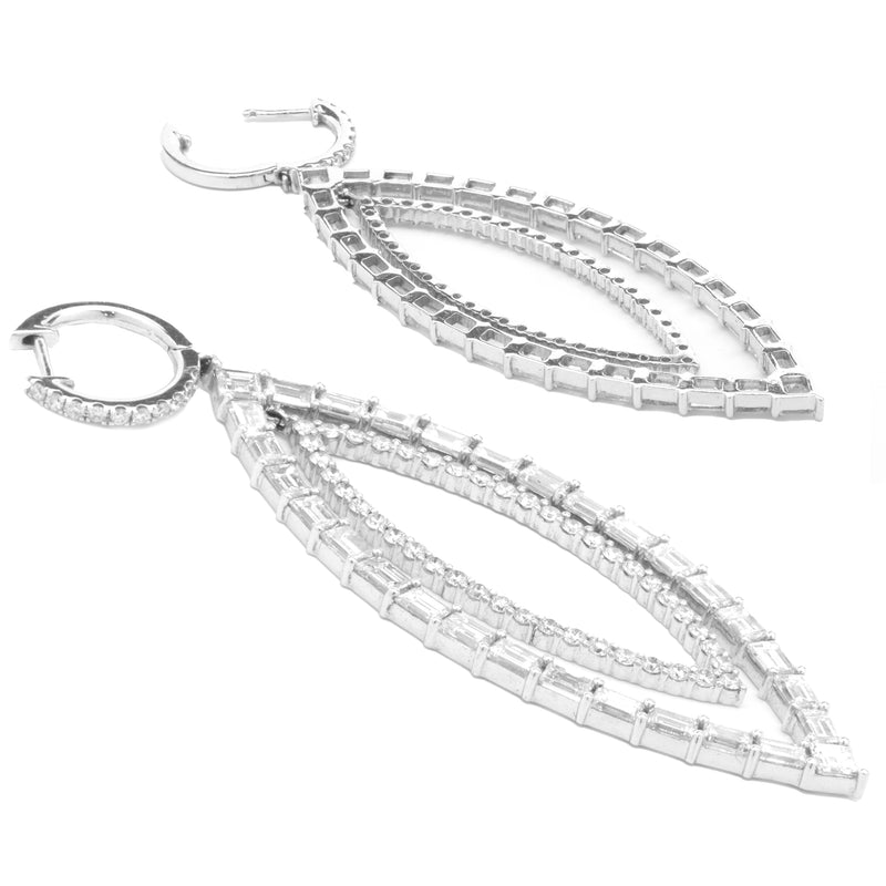 18 Karat White Gold Round and Baguette Cut Diamond Marquise Shape Cut Out Drop Earrings