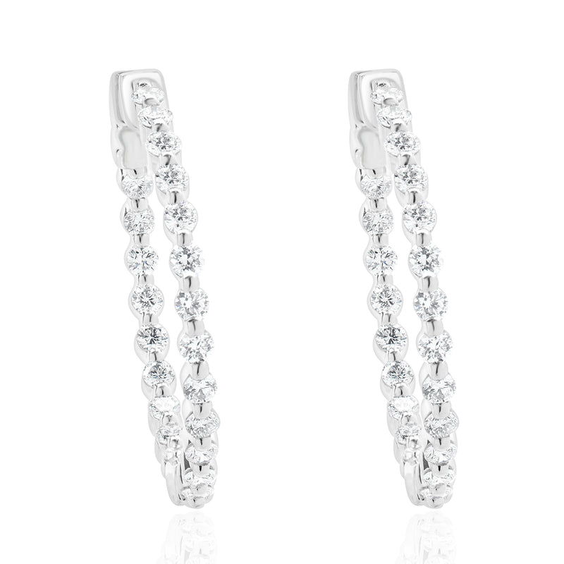 14 Karat White Gold Diamond Inside Outside Hoop Earrings