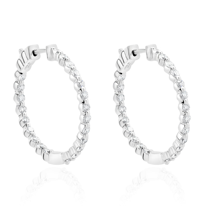 14 Karat White Gold Diamond Inside Outside Hoop Earrings