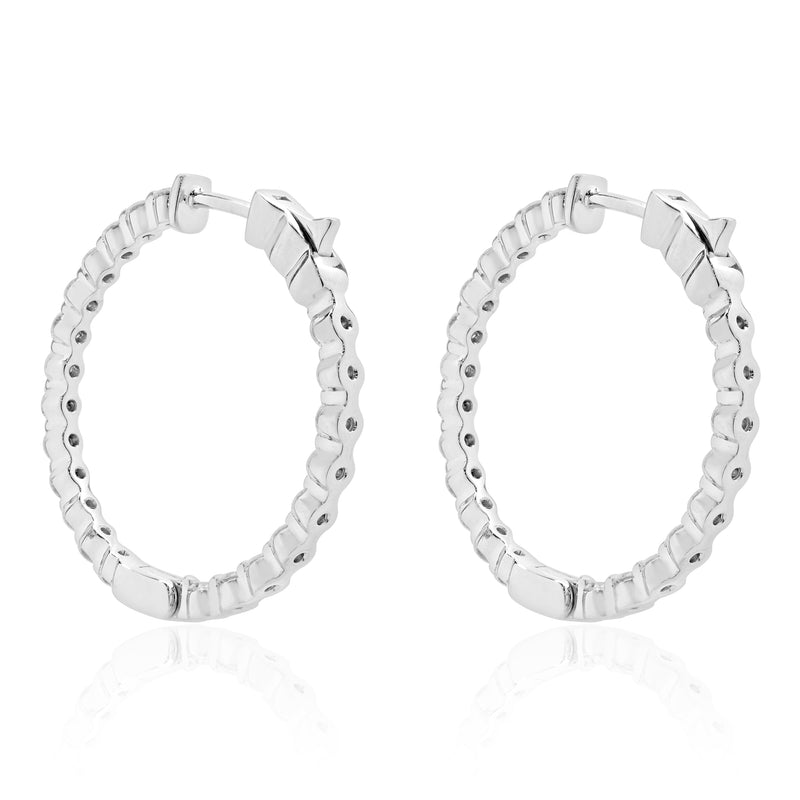 14 Karat White Gold Diamond Inside Outside Hoop Earrings