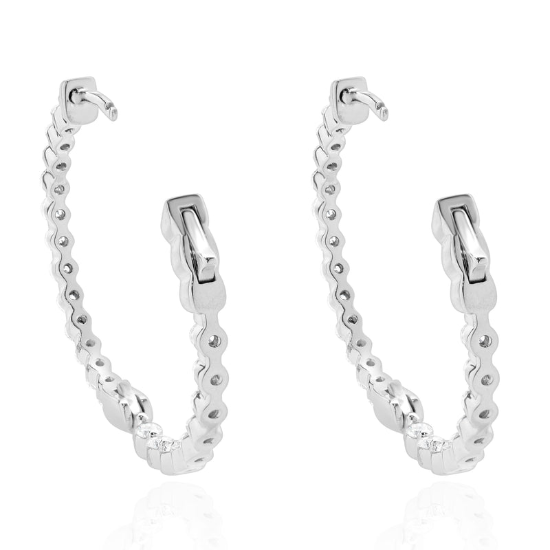 14 Karat White Gold Diamond Inside Outside Hoop Earrings