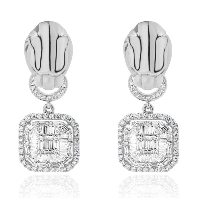 18 Karat White Gold Panther Mosaic Set Diamond Drop Earrings