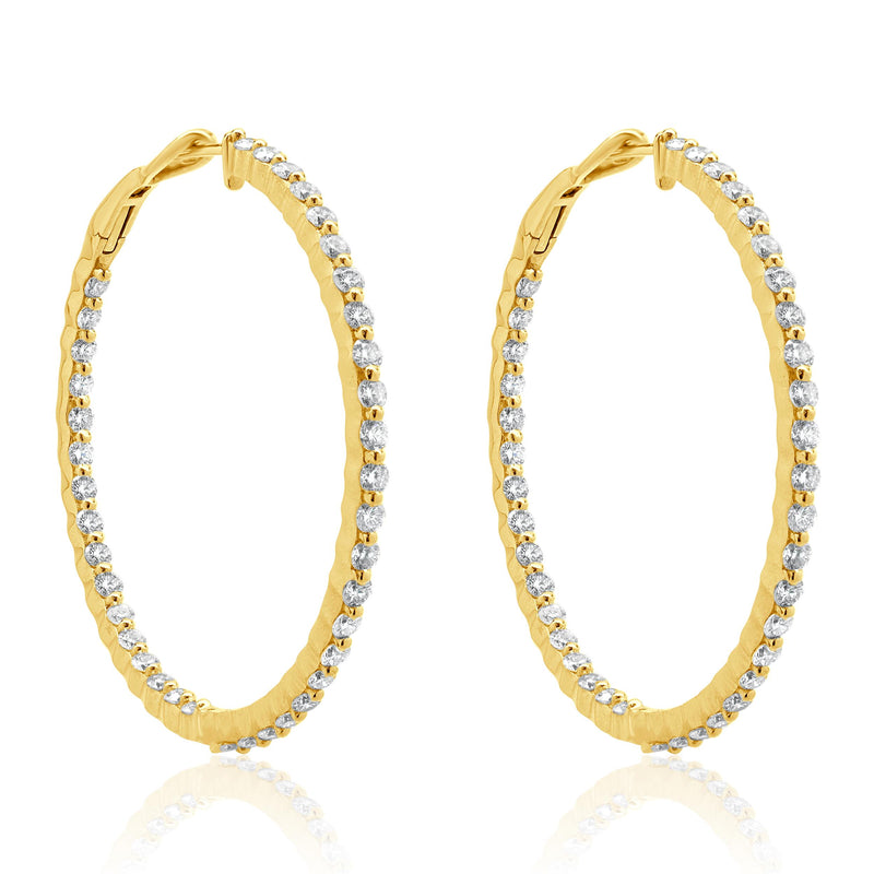 14 Karat Yellow Gold Diamond Inside Outside Hoop Earrings