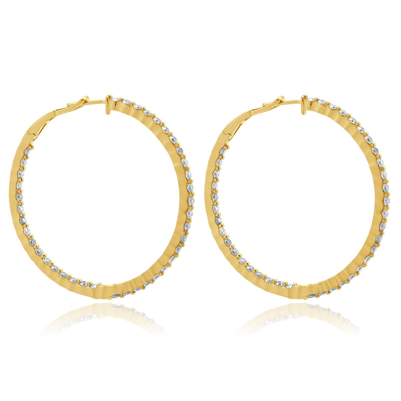 14 Karat Yellow Gold Diamond Inside Outside Hoop Earrings