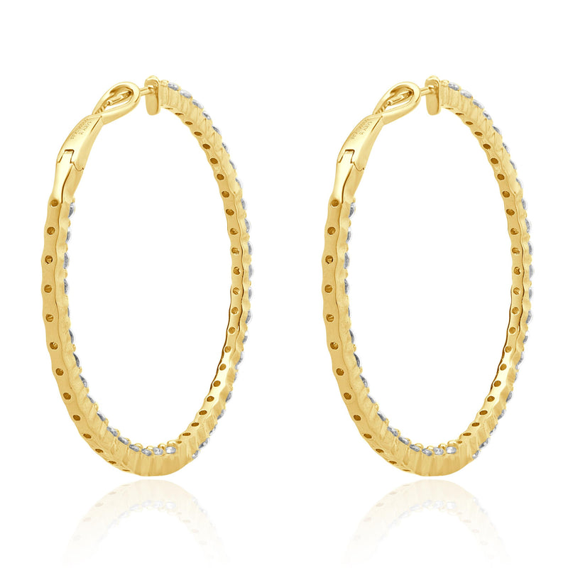 14 Karat Yellow Gold Diamond Inside Outside Hoop Earrings