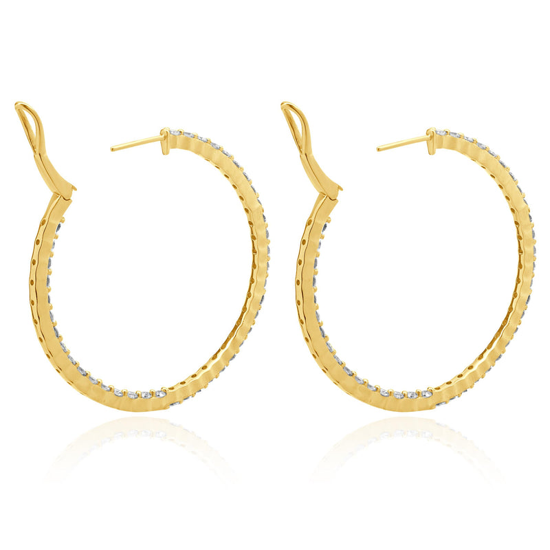 14 Karat Yellow Gold Diamond Inside Outside Hoop Earrings