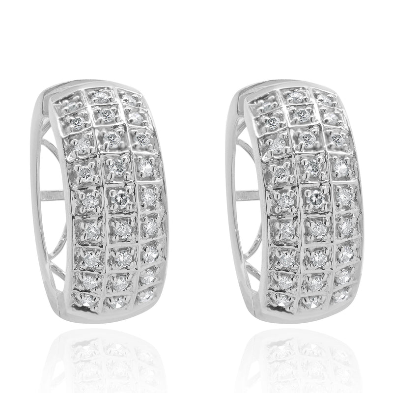 14 Karat White Gold Pave Diamond Huggie Hoop Earrings