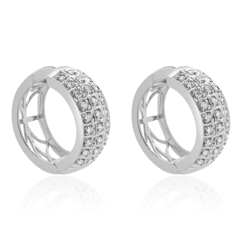 14 Karat White Gold Pave Diamond Huggie Hoop Earrings