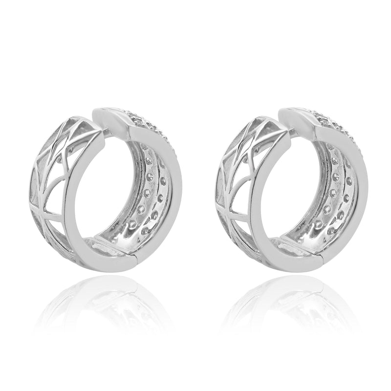 14 Karat White Gold Pave Diamond Huggie Hoop Earrings