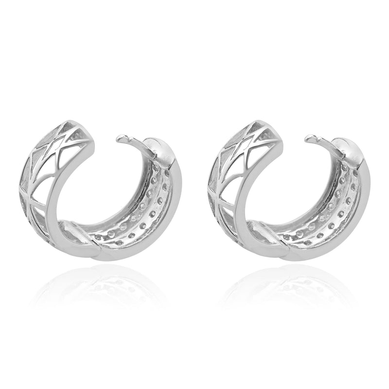 14 Karat White Gold Pave Diamond Huggie Hoop Earrings