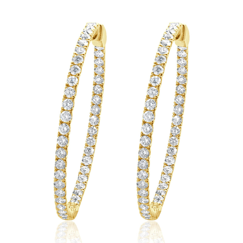 14 Karat Yellow Gold Diamond Inside Outside Hoop Earrings