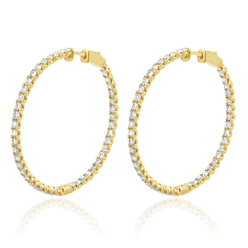 14 Karat Yellow Gold Diamond Inside Outside Hoop Earrings