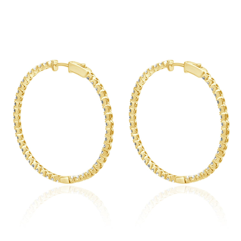 14 Karat Yellow Gold Diamond Inside Outside Hoop Earrings